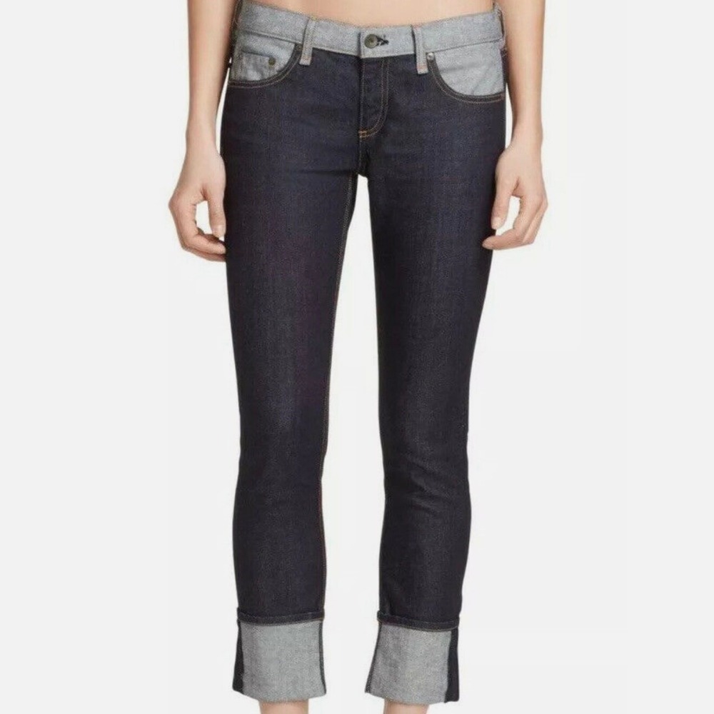 rag & bone DRE Japanese Mid Tone Rinse Jeans Size 26 Wide Cuff Straight Leg Dark
